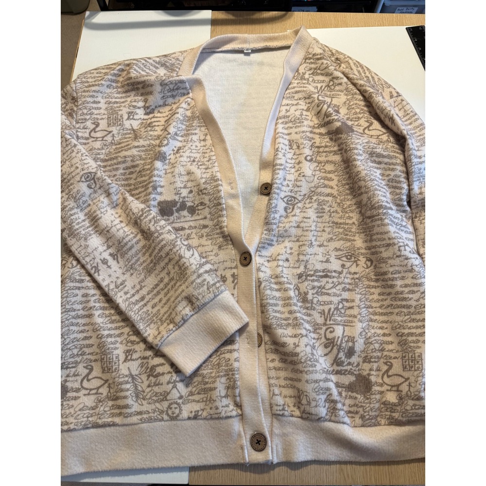 Unbranded Script Eye of Horus Duck Print Knit Cardigan Cream Tan XL